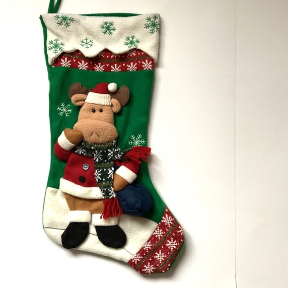 3d Christmas Holiday Big Large Hanging Stocking Rudolph Festive Decor - Picture 1 of 4